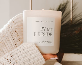 By The Fireside Stoneware Soy Candle | Vanilla, Caramel, Amber, Smoky Woods, Musk Scented Candle | Fall Candle | Fall Decor | Bonfire Candle