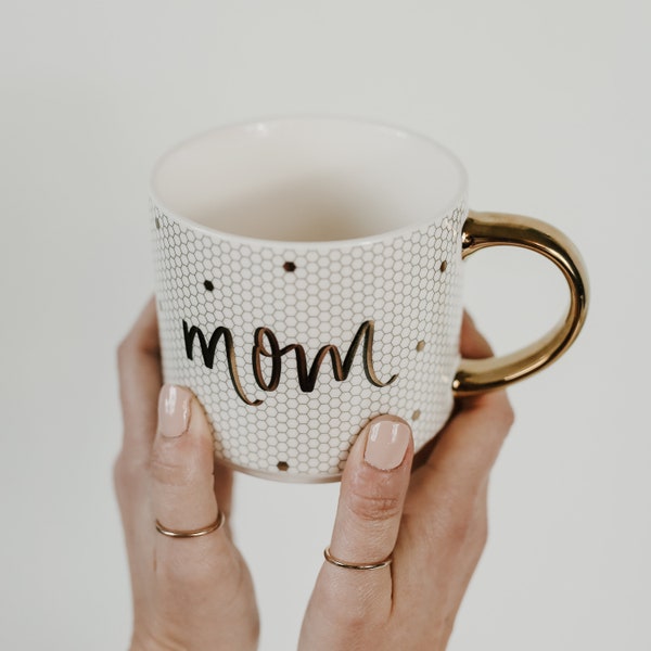 Mom Tile Coffee Mug | Mom Mug | Coffee Mugs for Mom | Mother's Day Gift | Christmas Gift | Gold Coffee Mug | Birthday Gifts | Novelty Mugs