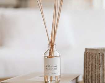 Calm and Comfort Reed Diffuser | Lavender, Patchouli, Eucalyptus Scented Room Fragrance | Aromatherapy Reed Diffuser | Essential Oil Diffuse