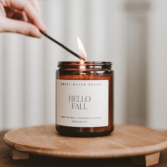 Hello Fall Candle - Autumn Candle Gift - Soy Wax Cider, Nutmeg, Cloves, Cinnamon Scented Candle - Fall Candles