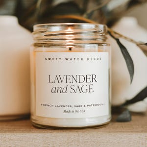 Lavender and Sage Candle - Soy Lavender Candle Home Fragrance - Relaxing Housewarming Gift for Her, Sage Scented Candle, Aromatherapy Candle