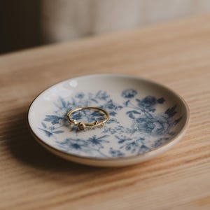Blue Delft Ring Dish: Ceramic Gold Rim Ring Holder, Jewelry Dish, Engagement Ring Dish, Earrings Dish