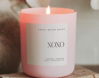 XOXO Soy Candle: Valentine's Day Gift for Her, 15oz Pink Matte Jar, Galentine's Day