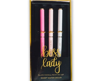 Boss Lady Pen Set | Office Decor Pens Gift for Her Engraved Pen Wholesale Mindfulness Gift Girl Boss Gift Desk Accessories Stationery Gift