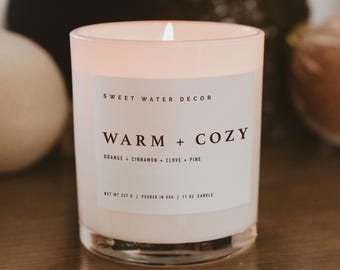Warm and Cozy Soy Candle: Orange, Cinnamon, Clove, Pine Scented Home Decor