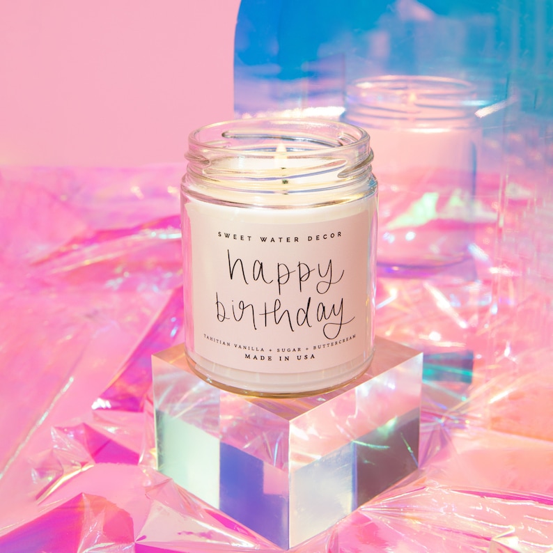 Happy Birthday Candle Birthday Candle Mason Jar Candle Birthday Gift Candle Vanilla Scented Candle Soy Wax Candle Pink Candle image 1