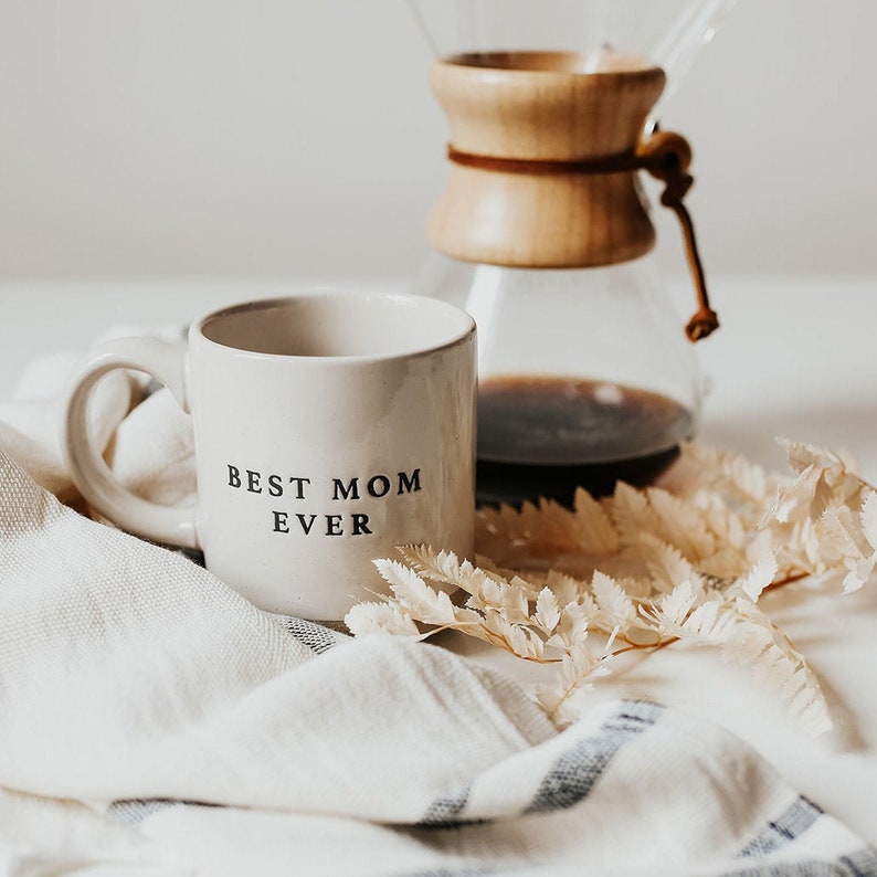 Best Mom Ever Coffee Mug Stoneware Coffee Mug for Mom Birthday, Baby Shower, Mother's Day Gift for Moms Dishwasher Safe Mug image 1