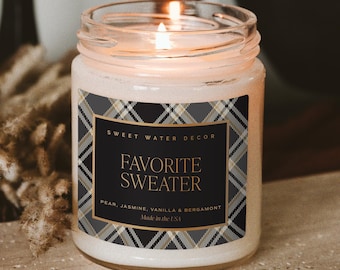 Favorite Sweater Scented Candle: Cozy Autumn Home Decor, Pear & Vanilla Soy Candle