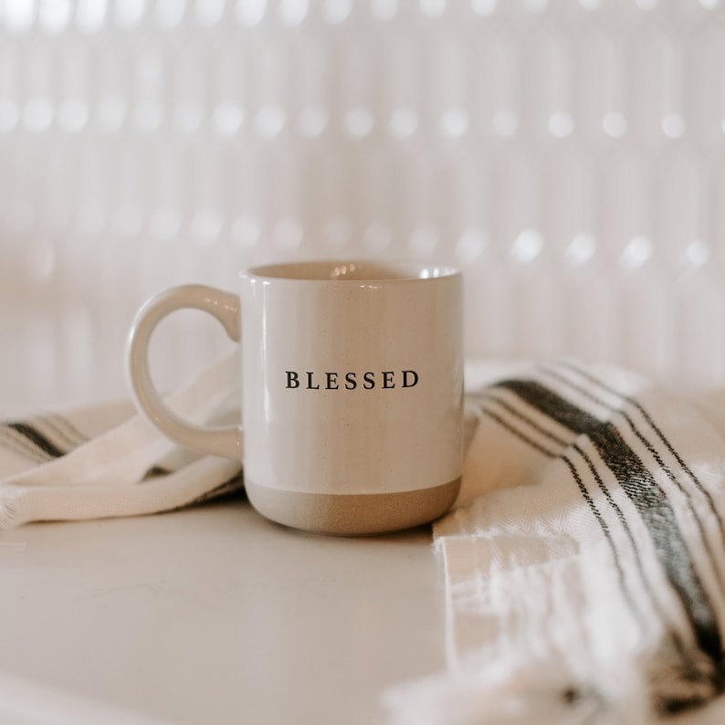 Blessed Stoneware Coffee Mug Religious Coffee Mug Christian Mug Inspirational Tea Cup Positive Coffee Mug Christian Gift Rustic image 3