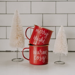 Warm and Cozy Campfire Mug Christmas Mug Holiday Coffee Mug Holiday Decor Red Campfire Mug Enamel Mug Christmas Coffee Cup image 3