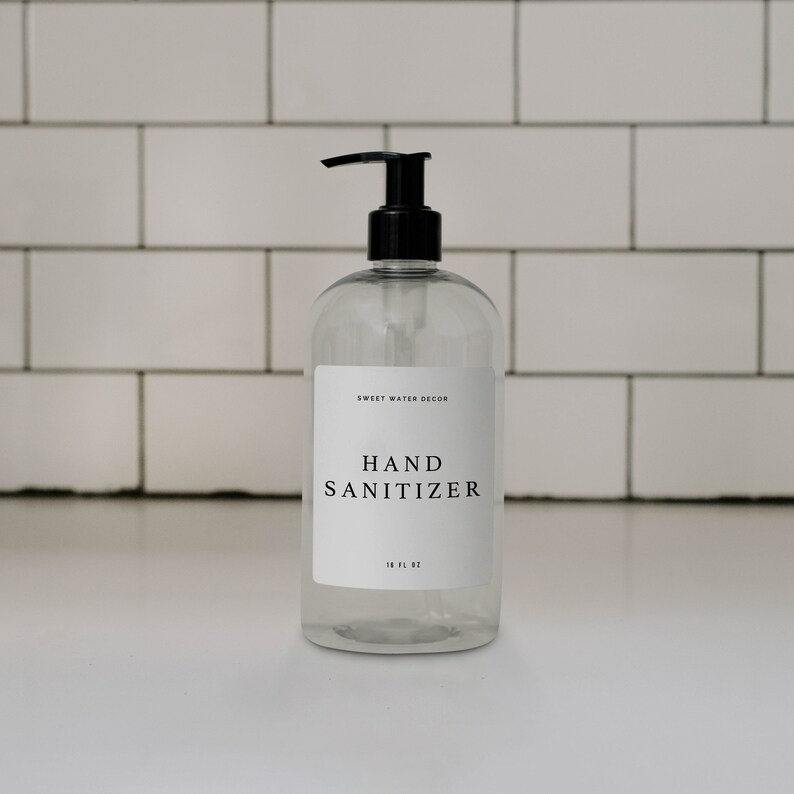 White Text Label 16oz Clear Plastic Hand Sanitizer Dispenser