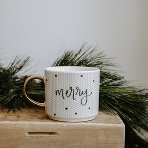 Merry Tile Coffee Mug Christmas Coffee Mug Holiday Mug Christmas Mug Christmas Gift Gold Coffee Mug Birthday Gifts Gold Decor image 3