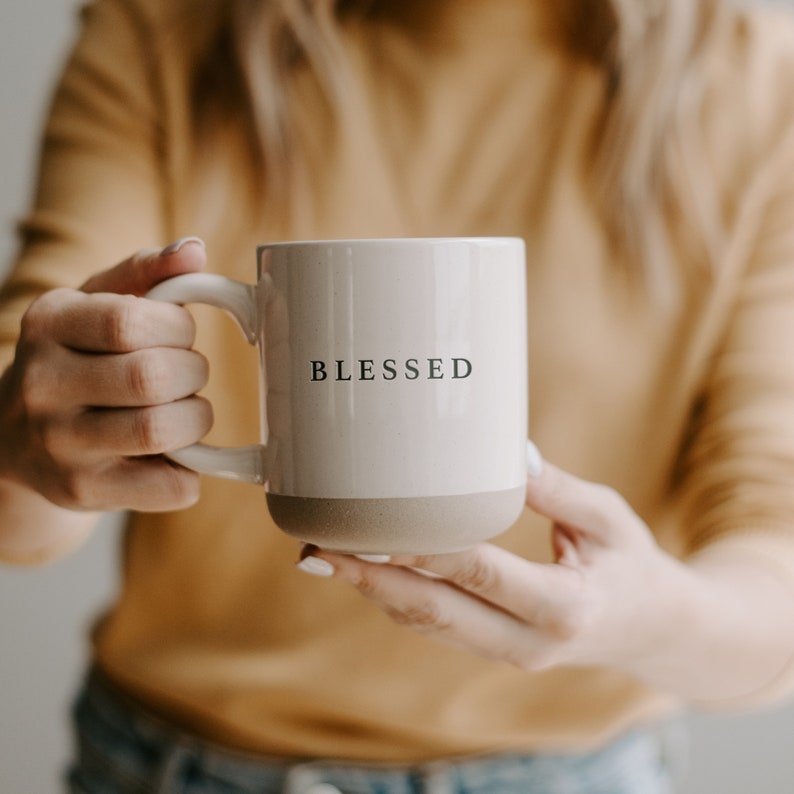 Blessed Stoneware Coffee Mug Religious Coffee Mug Christian Mug Inspirational Tea Cup Positive Coffee Mug Christian Gift Rustic image 2