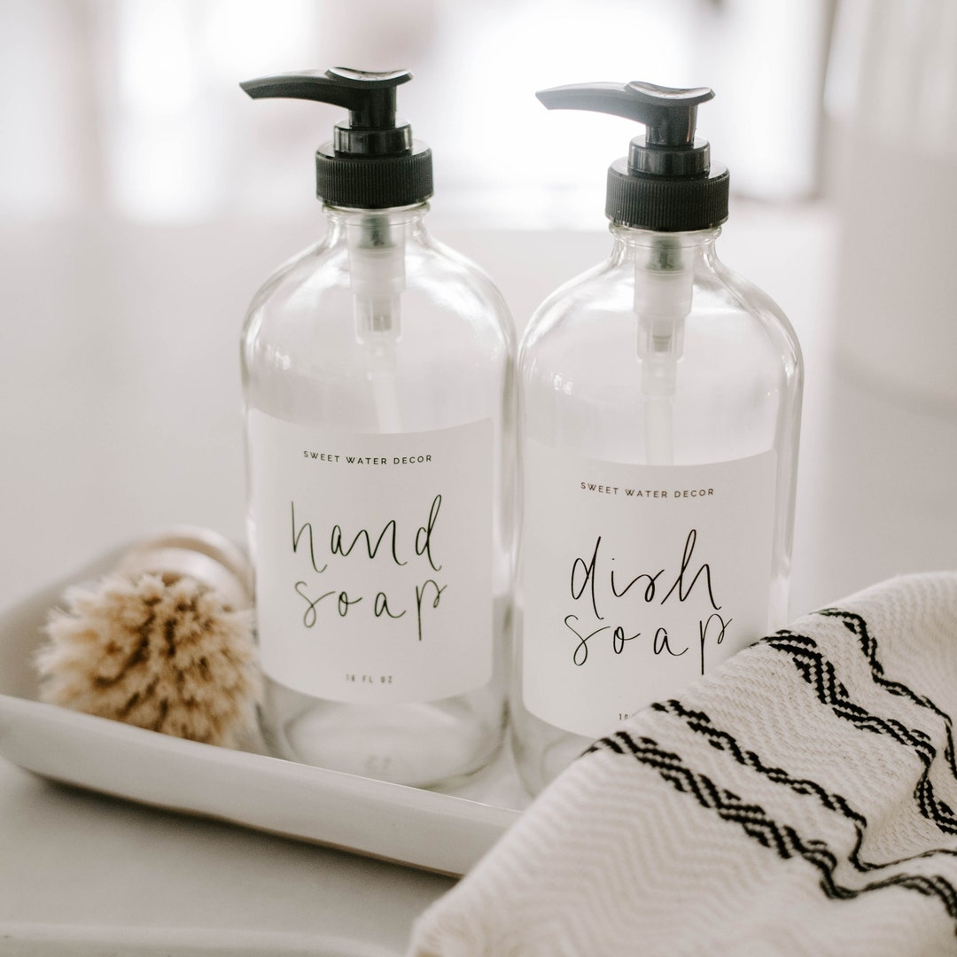 Hand Soap and Dish Soap Set of 2 16 oz Clear Glass Dispensers Hand Soap Dispensers Farmhouse Kitchen Refillable Soap Bottles Etsy Nederland