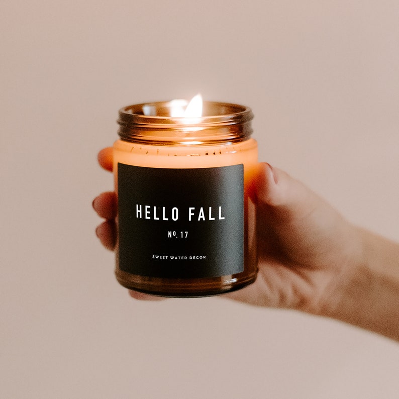 Hello Fall Candle Amber Jar Candle Soy Candles Fall Etsy