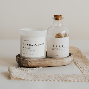 Sandalwood Rose Soy Candle | White Jar + Wood Lid | Date Night Candle | Stress Relief Candle | Luxury Candles | Pine Scented Candles