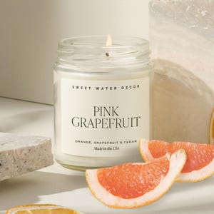 Pink Grapefruit Candle - Soy Summer Candle - Citrus Candle, Orange, Grapefruit, Cedar Scented Candle for Home Decor - Summer Candles