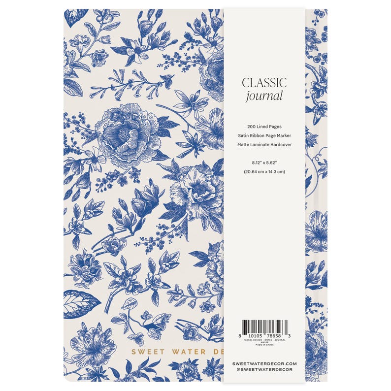 Blue Floral Hardcover Journal: Lined Notebook With Ribbon - Etsy