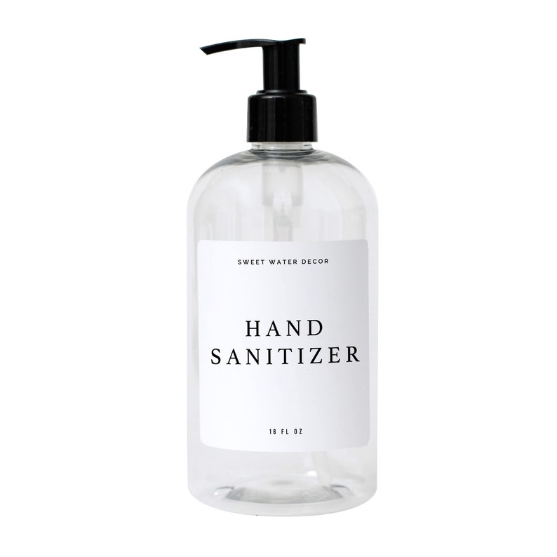 White Text Label 16oz Clear Plastic Hand Sanitizer Dispenser