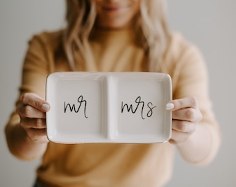 Mr and Mrs Ring Dish | Engagement Ring Dish, Wedding Ring Dish, Wifey Gift, Ceramic Jewelry Dish, Bride and Groom, Jewelry Dish, Mr and Mrs