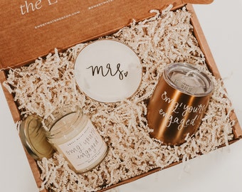 Miss to Mrs. Engagement Gift Box | Bridal Shower Gift, Wedding Gift, Engagement Gift For Women, OMG! Engaged Candle, Mrs. Dish, Wine Tumbler