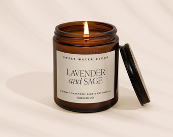 Lavender and Sage Candle | Amber Jar Candle | Hand Poured Soy Wax Candle | Decorative Candle | Relaxing Lavender Candle | Sage Candle