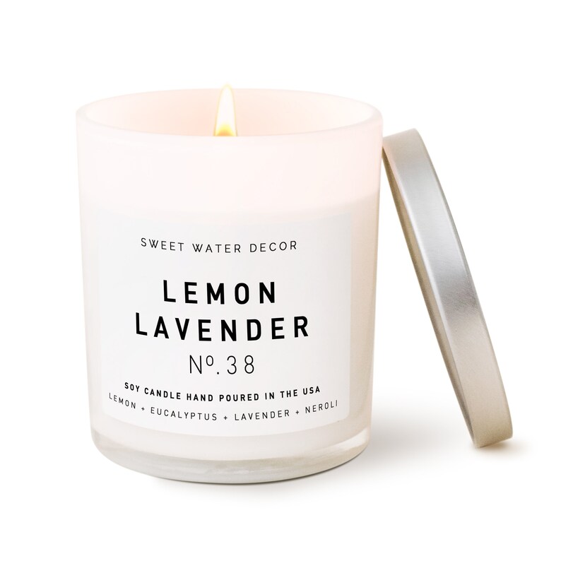 Handmade Citrus Scented Candle Lavender Scented Soy Candle Fresh Spring Candle Lemon Lavender White Jar Candle Candles for Women