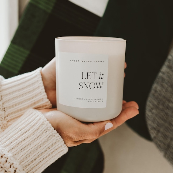 Let It Snow Soy Candle: Cypress, Eucalyptus, Fig Scented Winter Candle, 15oz Beige Jar, Non-Toxic Holiday Candle for Christmas Decor