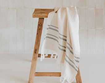 Haley Two Stripe Turkish Cotton + Bamboo Hand Towel | Kitchen Towel | Fringed Tea Towel | Absorbent Dish Towel | Bathroom Guest Towels