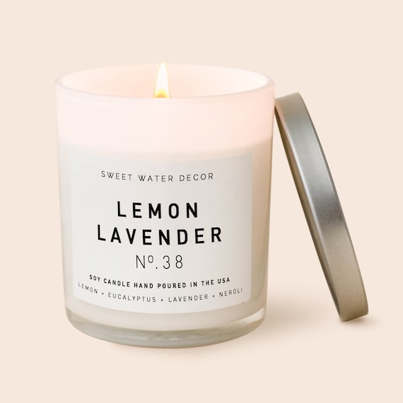 Handmade Citrus Scented Candle Lavender Scented Soy Candle Fresh Spring Candle Lemon Lavender White Jar Candle Candles for Women
