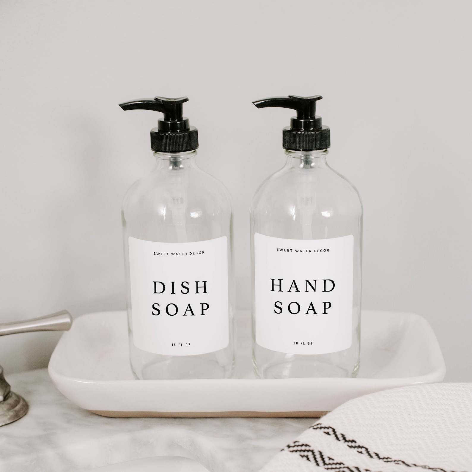 Hand Soap and Dish Soap Set of 2 16 Oz Clear Glass Dispensers Etsy