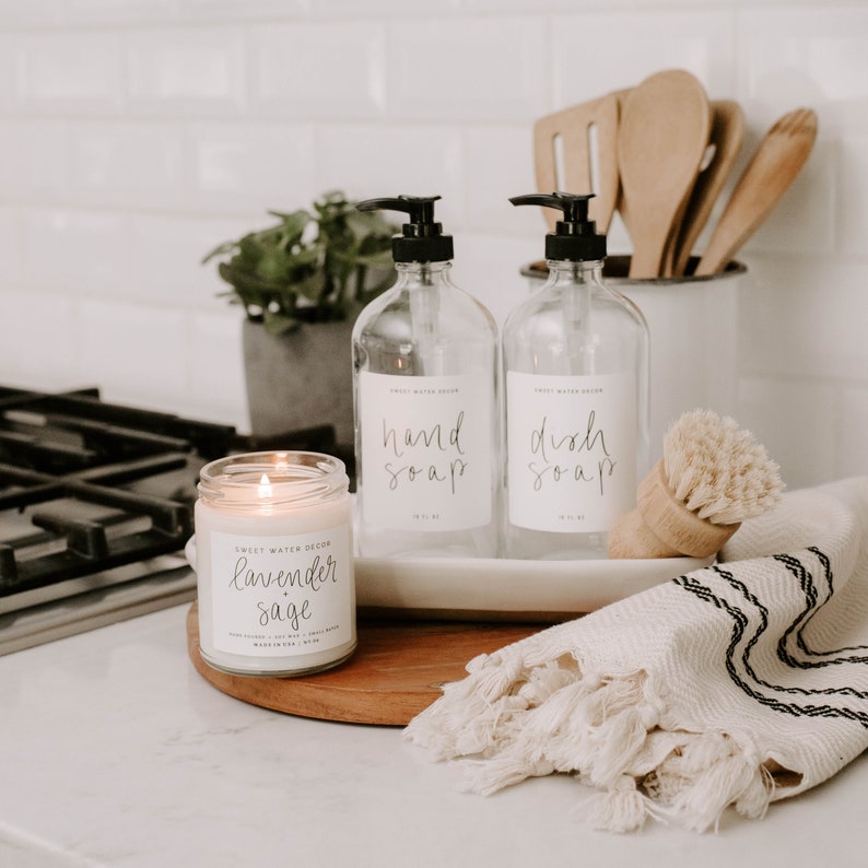 Hand Soap and Dish Soap Set of 2 16 Oz Clear Glass Dispensers Etsy