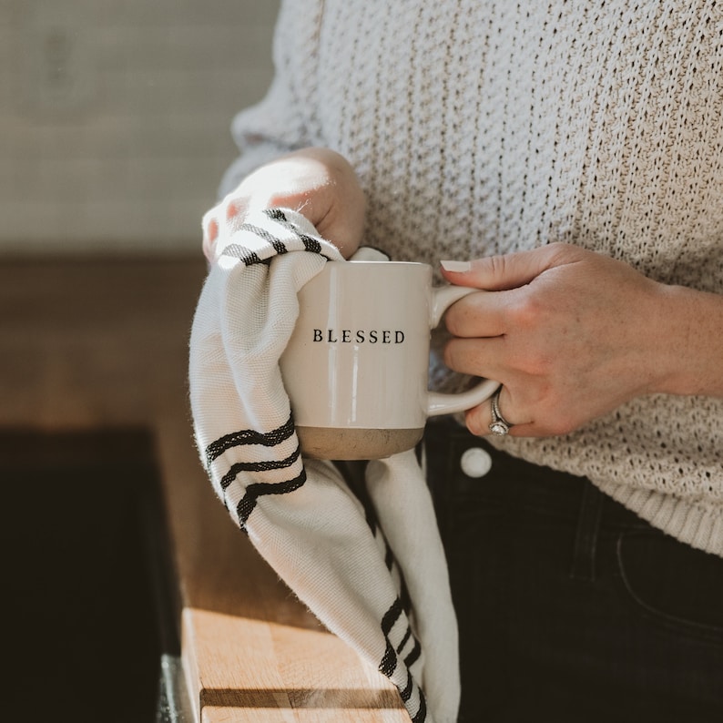 Blessed Stoneware Coffee Mug Religious Coffee Mug Christian Mug Inspirational Tea Cup Positive Coffee Mug Christian Gift Rustic image 1