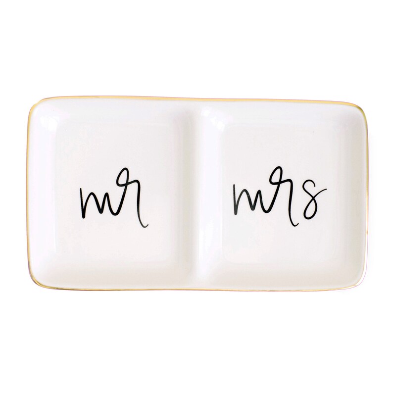 Jewelry Dish Bride and Groom Wifey Gift Ceramic Jewelry Dish Engagement Ring Dish Mr and Mrs Ring Dish Wedding Ring Dish Mr and Mrs
