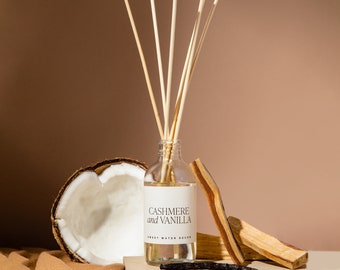 Cashmere and Vanilla Clear Reed Diffuser | Cashmere, Vanilla, Sandalwood and Coconut Scented | Aesthetic Home Decor | Essential Oil Diffuser