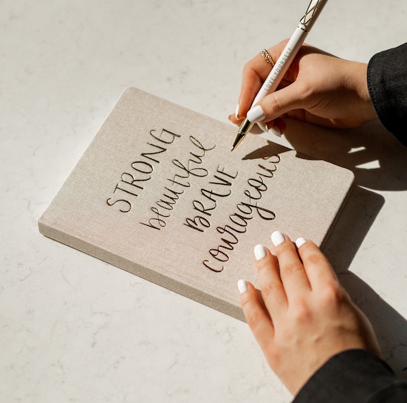 Strong Beautiful Brave Courageous Hardcover Lined Journal: Tan Fabric (200 pages)