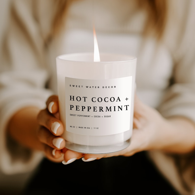 Hot Cocoa  Peppermint White Jar Soy Candle  Mint Chocolate image 3