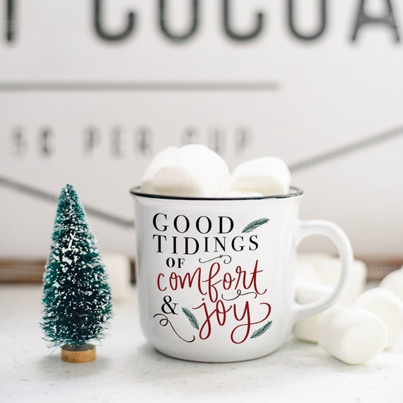 Holiday Cheer Merry Christmas Mug, Minimalist Design in Black Text