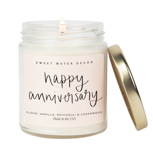 Happy Anniversary Soy Candle | Patchouli, Cedarwood, and Vanilla Scented Candle | Wedding Anniversary Gifts for Her | Made in the USA Candle