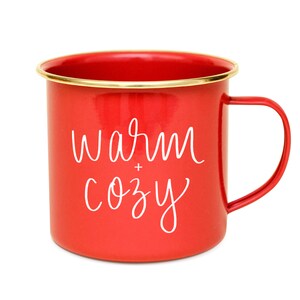 Warm and Cozy Campfire Mug Christmas Mug Holiday Coffee Mug Holiday Decor Red Campfire Mug Enamel Mug Christmas Coffee Cup image 5