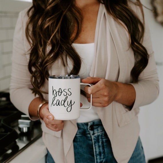 Boss Lady White Metal Coffee Mug Boss Lady Coffee Mug with