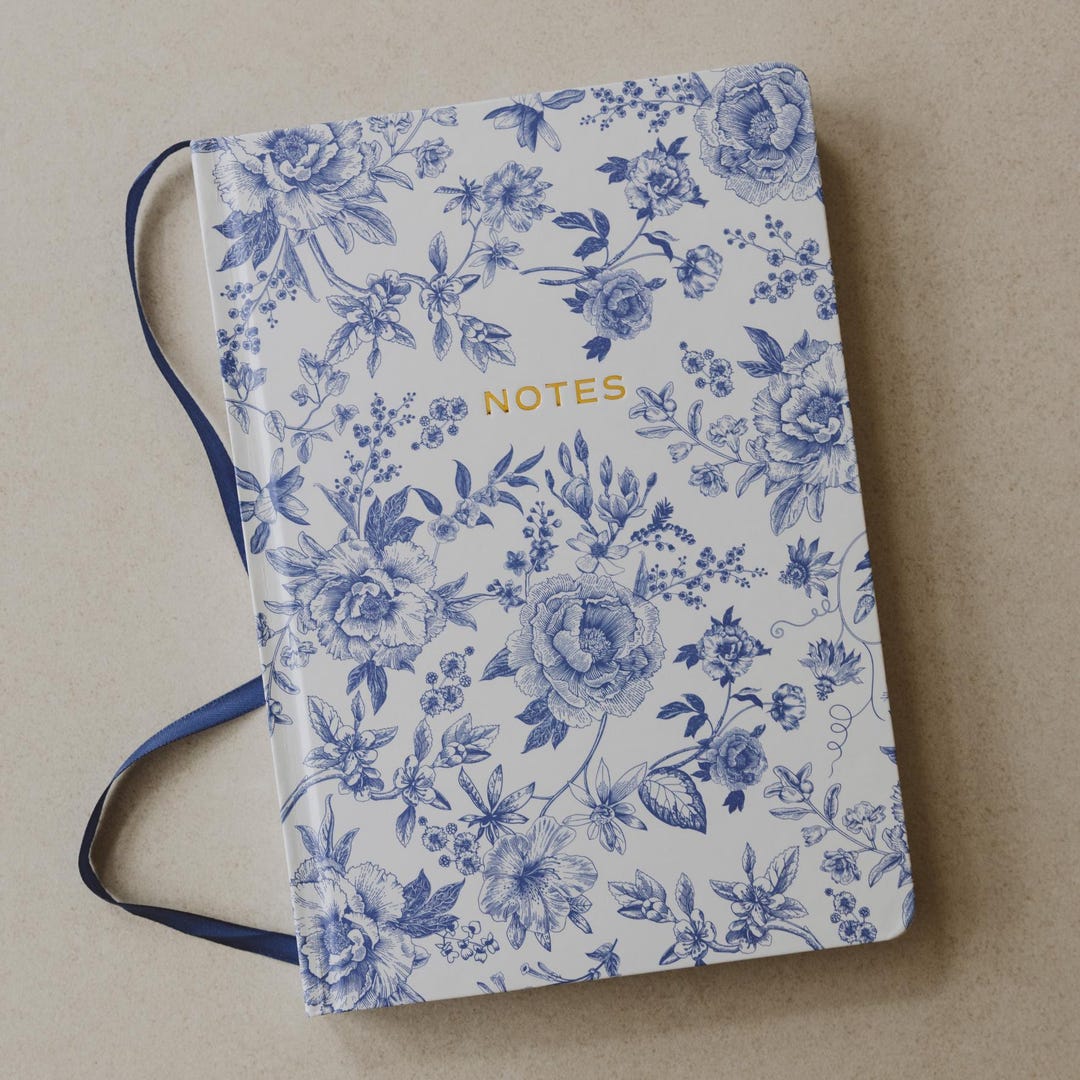 Blue Floral Hardcover Journal: Lined Notebook With Ribbon - Etsy