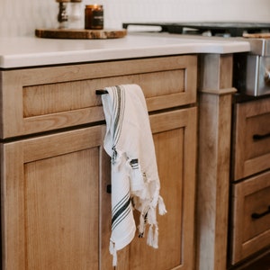 Savannah Five Stripe Turkish Cotton + Bamboo Hand Towel | Kitchen Towel | Fringed Tea Towel | Bathroom Guest Towel | Absorbent Dish Towel
