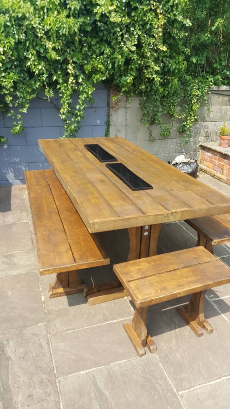 Bespoke Handmade Patio Table With Centre Wine Bucket Etsy