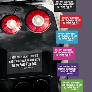 Martin Niemoller Poem Car Magnet: Feminist Bumper Sticker
