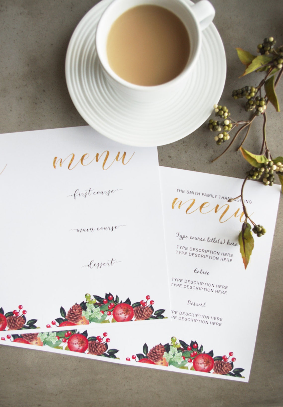 Holiday Menu Printable Template DIY Festive Menus for Winter Etsy