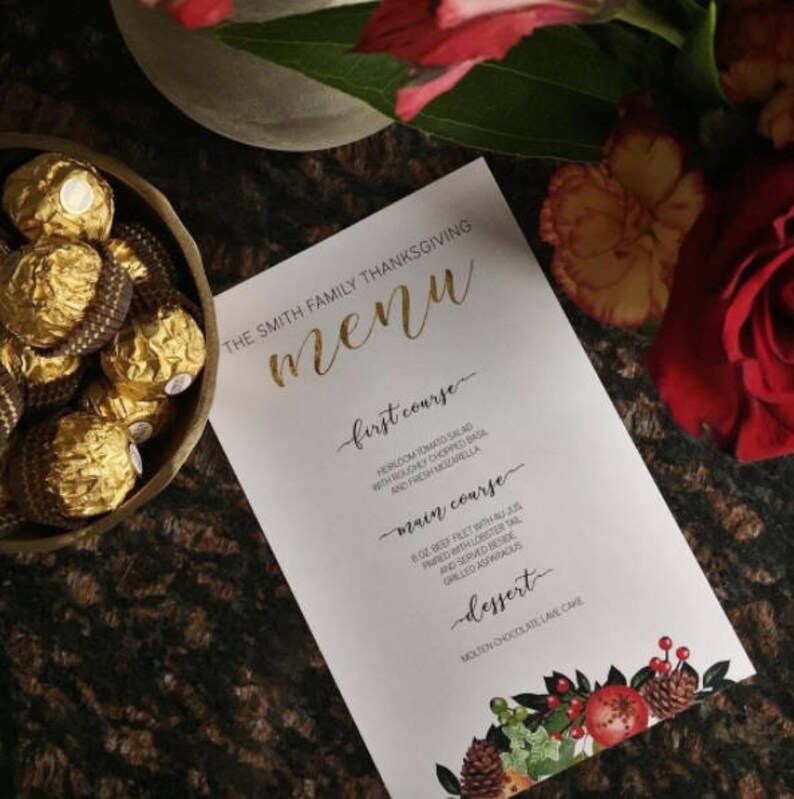 Holiday Menu Printable Template DIY Festive Menus for Winter Etsy