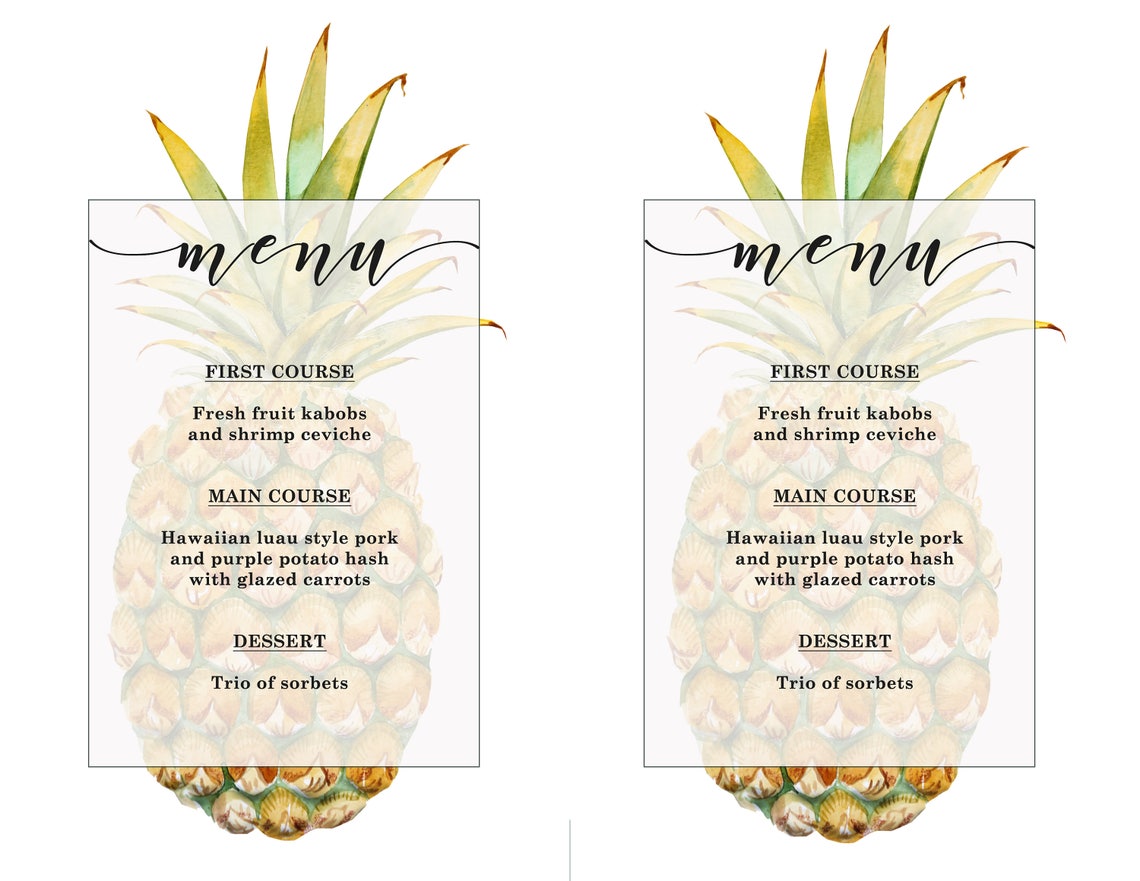 Pineapple Hawaiian Luau Menu Template Download Edit /  Etsy