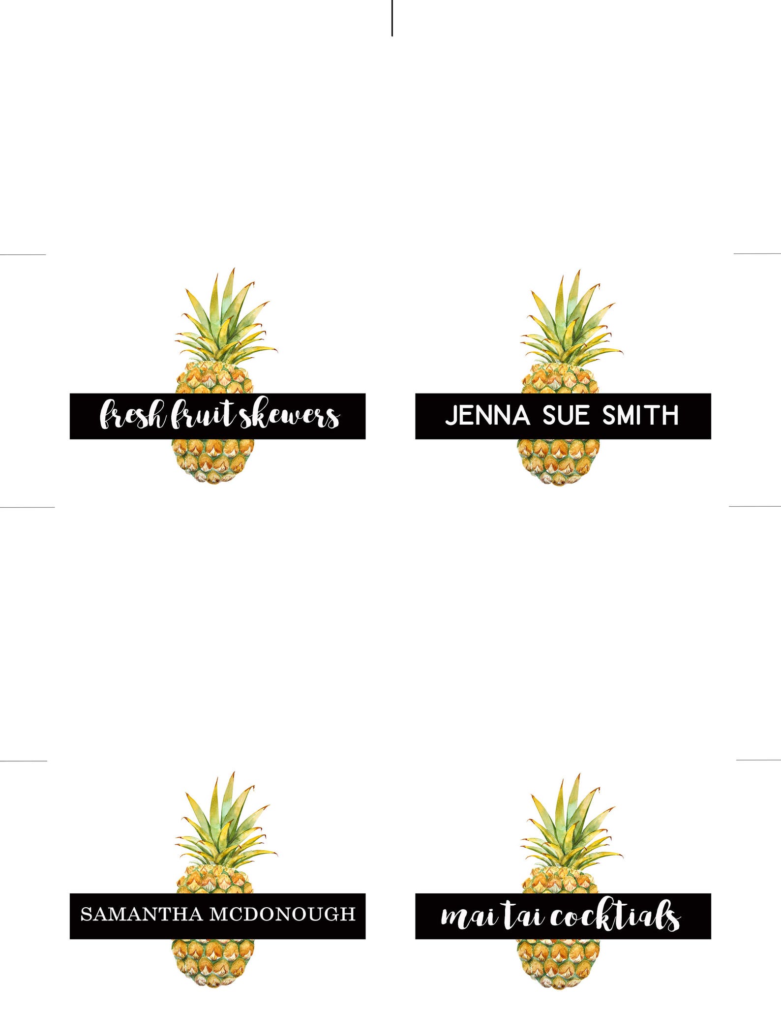 Modern Pineapple Place Card Template / Buffet Labels Luau Etsy