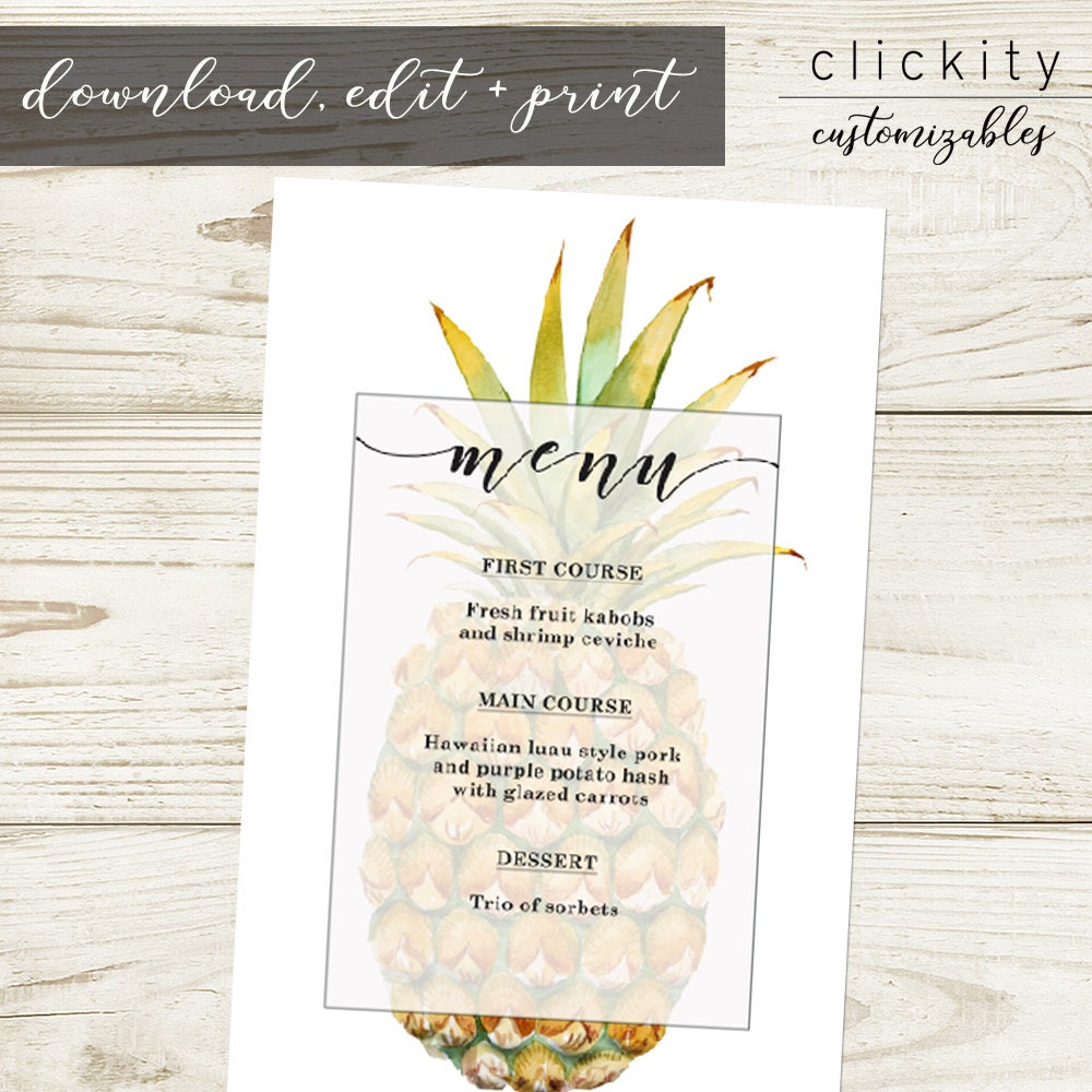 Pineapple Hawaiian Luau Menu Template - Download, Edit / Customize and Print for Easy Tropical Party Decor DIY (Yellow + Green) Inside Hawaiian Menu Template Pineapple Hawaiian Luau Menu Template - Download, Edit / Customize and Print for Easy Tropical Party Decor DIY (Yellow + Green) Inside Hawaiian Menu Template